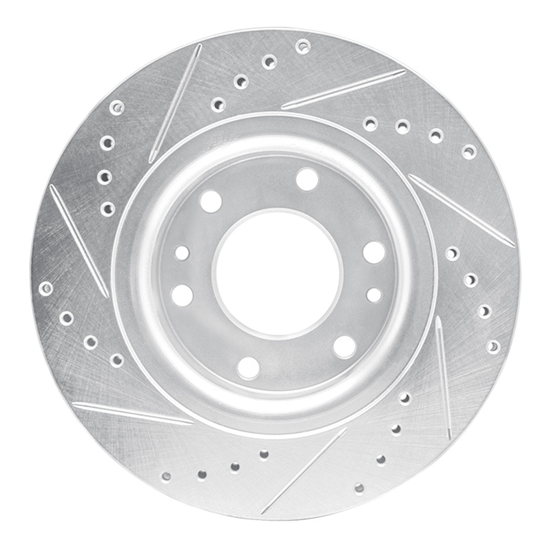 Buick Rainier Brake Rotor (1) - Front Right - R1 Concepts - Drilled & Slotted - Silver - `06-`09